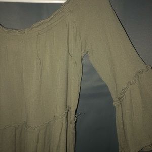 Green olive off-the-shoulder shirt